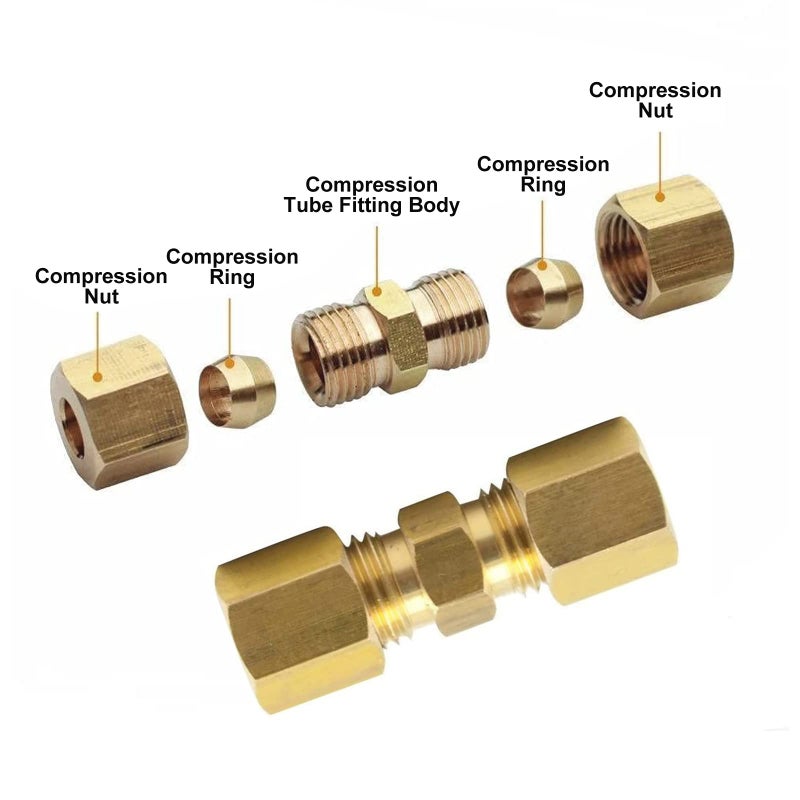 Legines Brass Compression Tube Fitting, Union, 1/4" OD x 1/4" OD Coupler, Pack of 2 - Image 3
